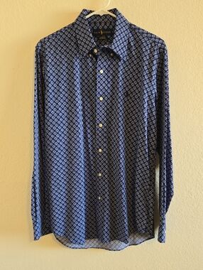 Polo Ralph Lauren Navy Blue Printed Button-Down Shirt - Medium